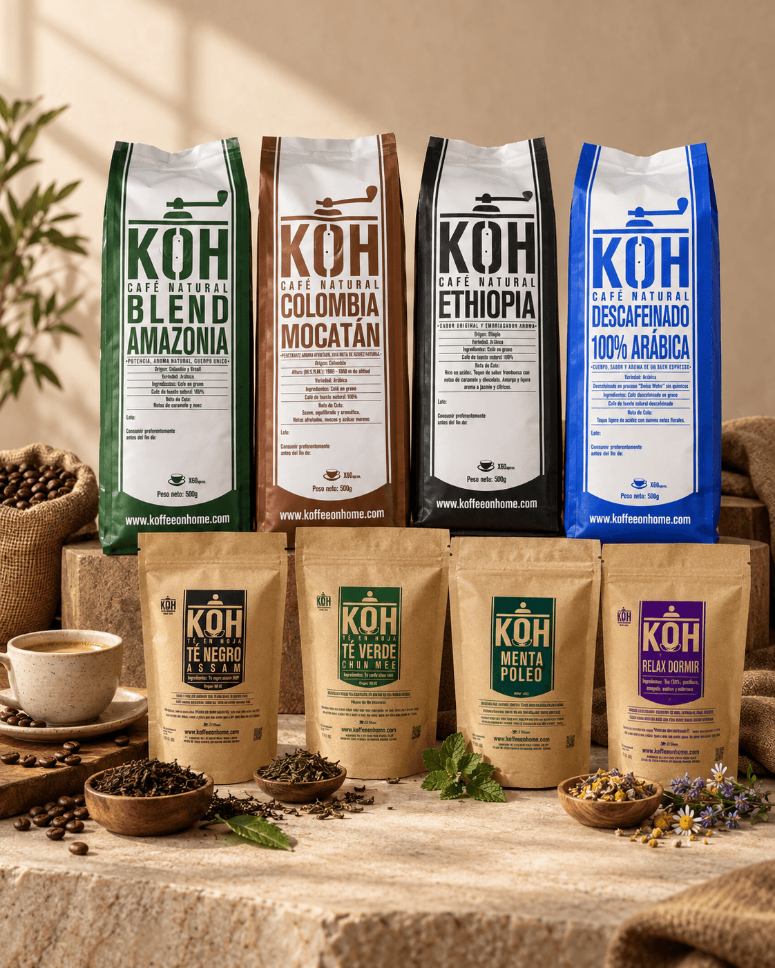Selección de cafés, tés e infusiones Koffee on Home